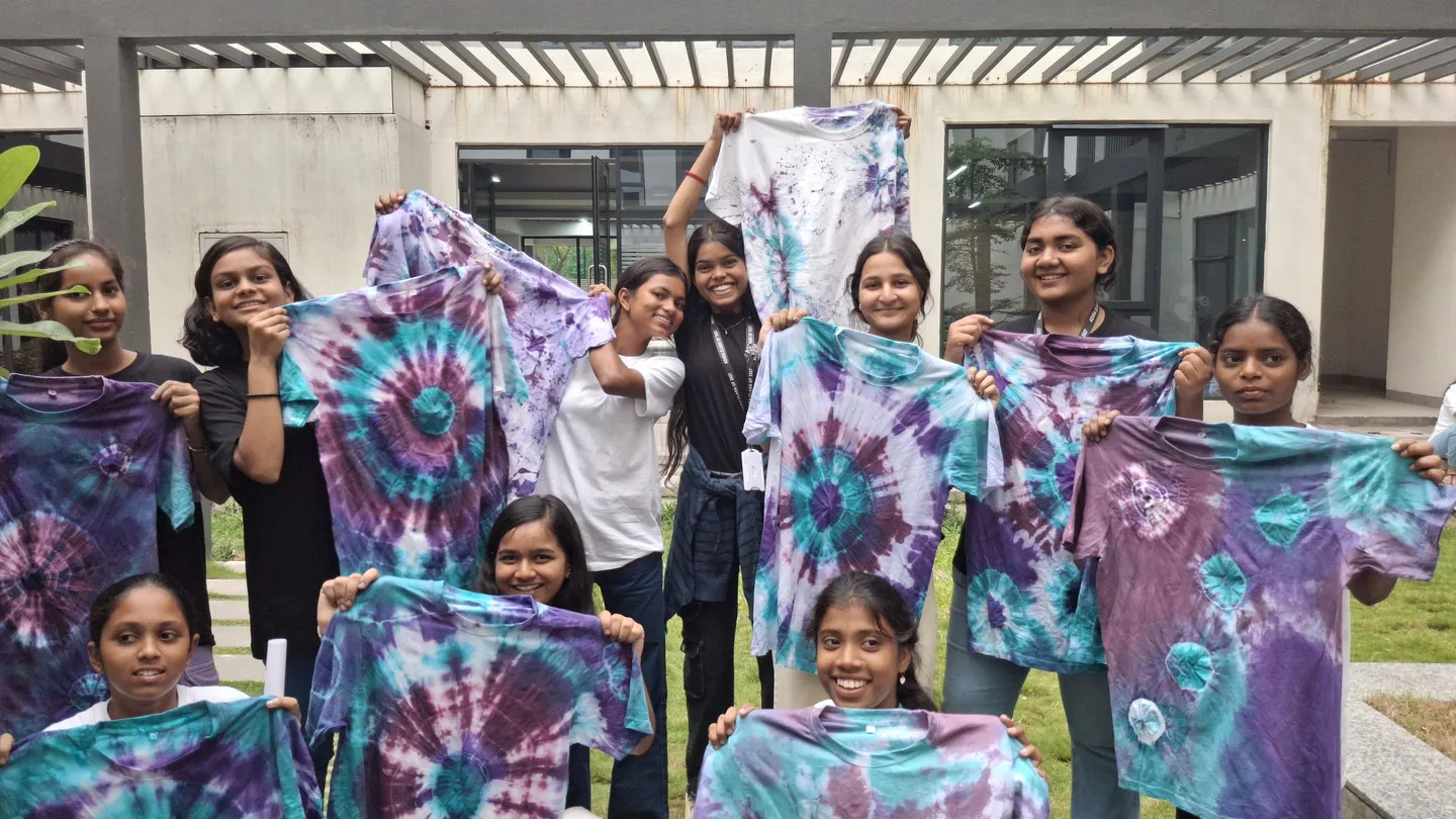 Students with their tie-dyed T-shirts