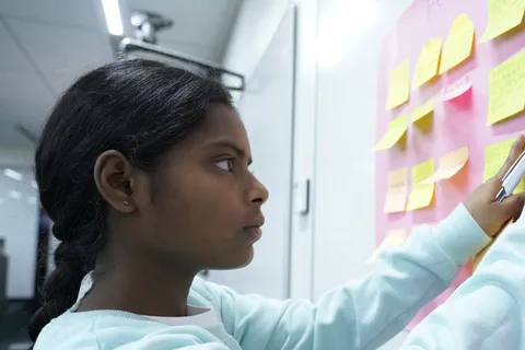 A student planning with sticky notes